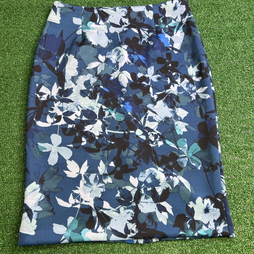Cupio‎ Women's Elastic Waist Blue Floral Stretch Pencil Skirt Size M NWT